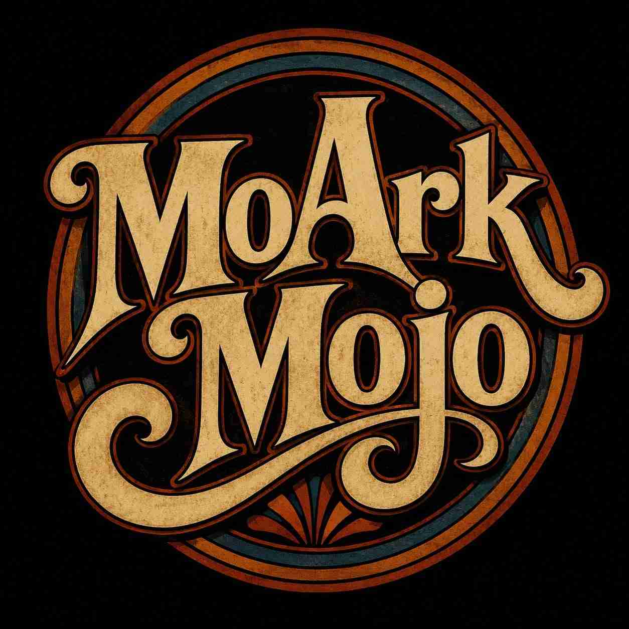 MoArk Mojo band logo in gold lettering on a dark circular badge